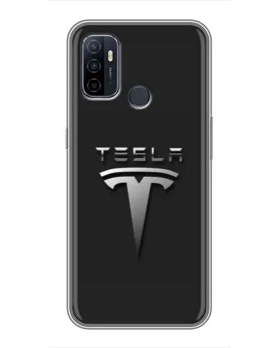 Чехол для OPPO A53 с картинкой «Стальной логотип Tesla»