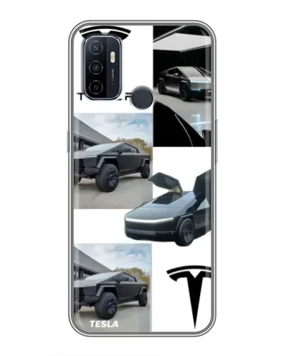 Чехол для OPPO A53 с картинкой «Коллаж Cybertruck Tesla»