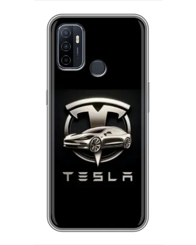 Чехол для OPPO A53 с картинкой «Tesla — серебристое авто»