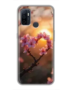 Чехол для OPPO A53 с картинкой «Розовый цвет сердце на фоне заката» Чехол для OPPO A53 с картинкой «Розовый цвет сердце на фоне заката»