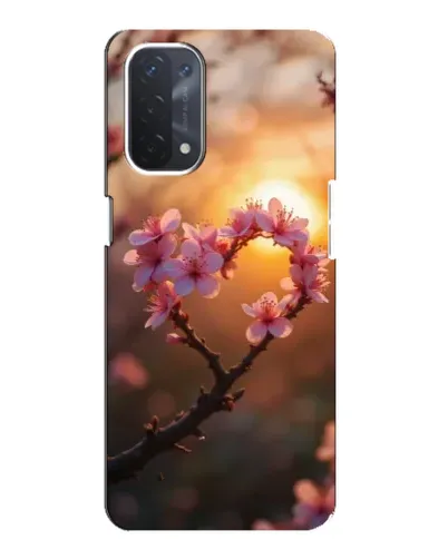 Чехол для OPPO A54 (5G) с картинкой «Розовый цвет сердце на фоне заката»