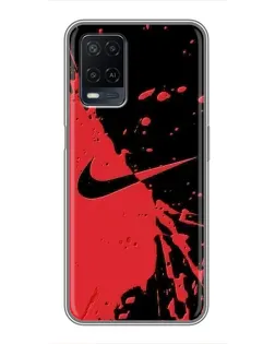 Чехол для OPPO A54 с картинкой «Красные брызги Nike»