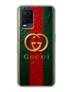 Чохол для OPPO A54 з картинкою «Gucci — фірмова смуга та золото»