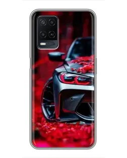 Чехол для OPPO A54 с картинкой «Спортивная BMW и цветы»