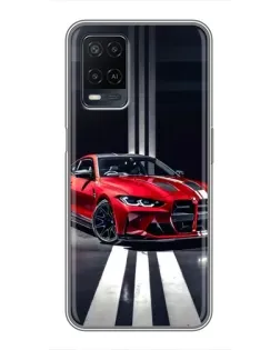 Чехол для OPPO A54 с картинкой «Красная BMW на дороге»