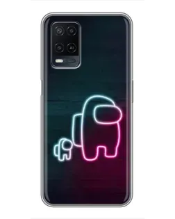 Чехол для OPPO A54 с картинкой «Among Us неон-арт»