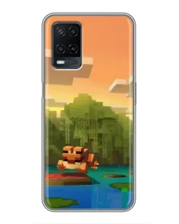 Чехол для OPPO A54 с картинкой «Майнкрафт закат солнца»