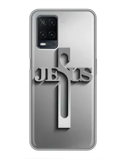 Чехол для OPPO A54 с картинкой «Металлический крест Jesus»
