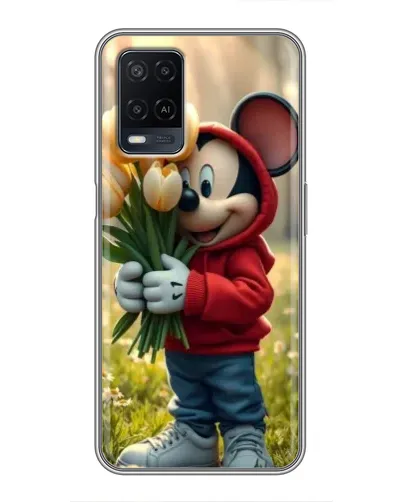 Чехол для OPPO A54 с картинкой «Микки с тюльпанами»