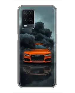 Чехол для OPPO A54 с картинкой «Audi в облаках дыма»
