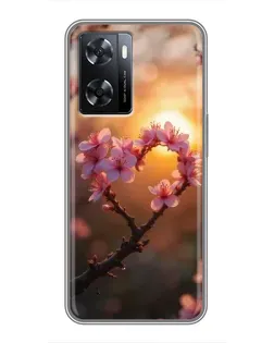 Чехол для OPPO A57s с картинкой «Розовый цвет сердце на фоне заката» Чехол для OPPO A57s с картинкой «Розовый цвет сердце на фоне заката»