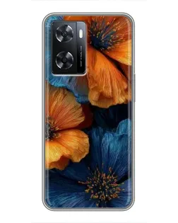 Чехол для OPPO A57s с картинкой «Яркая сине-оранжевая флора» Чехол для OPPO A57s с картинкой «Яркая сине-оранжевая флора»