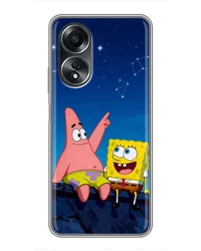 Чехол для OPPO A58 (4G) с картинкой «Губка Боб и Патрик ночью»