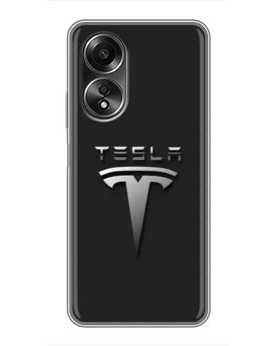 Чехол для OPPO A58 (4G) с картинкой «Стальной логотип Tesla» Чехол для OPPO A58 (4G) с картинкой «Стальной логотип Tesla»