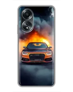 Чехол для OPPO A58 (4G) с картинкой «Audi в огненном дыму» Чехол для OPPO A58 (4G) с картинкой «Audi в огненном дыму»