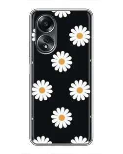 Чехол для OPPO A58 (4G) с картинкой «Ромашки на черном»