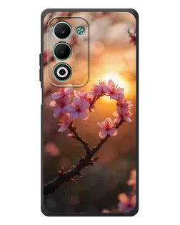 Чохол для OPPO A5m з картинкою «Рожевий цвіт  сердечко на тлі заходу»