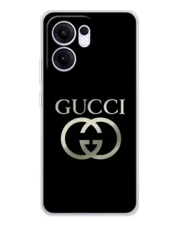 Чехол для OPPO A5x 5G с картинкой «Gucci — золото на черном»