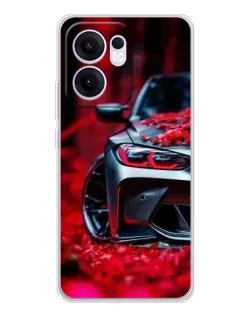 Чехол для OPPO A5x 5G с картинкой «Спортивная BMW и цветы»
