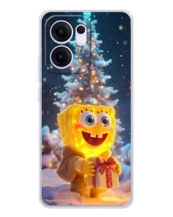 Чехол для OPPO A5x 5G с картинкой «Рождественский Спанч Боб»
