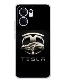 Чохол для OPPO A5x 5G з картинкою «Tesla — срібне авто»
