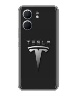 Чехол для OPPO A5x с картинкой «Стальной логотип Tesla»