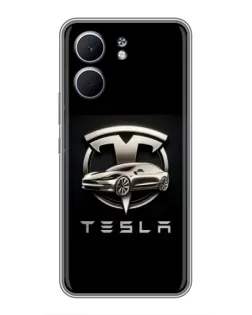 Чехол для OPPO A5x с картинкой «Tesla — серебристое авто»