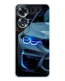 Чехол для OPPO A60 с картинкой «Взгляд BMW с синими фарами»
