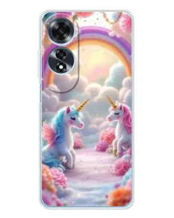 Чехол для OPPO A60 с картинкой «Радуга и единороги»
