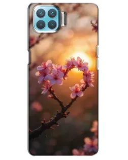 Чехол для OPPO A73 с картинкой «Розовый цвет сердце на фоне заката»
