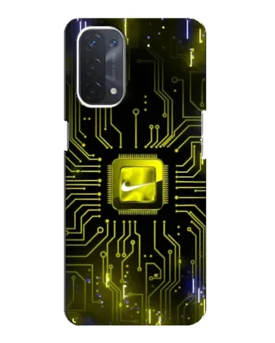 Чехол для OPPO A74 (5G) с картинкой «Nike — золотая искра»