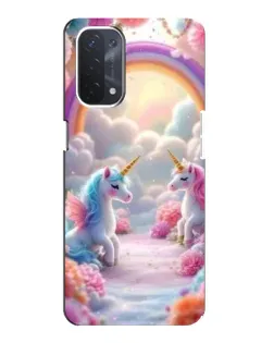 Чехол для OPPO A74 (5G) с картинкой «Радуга и единороги»