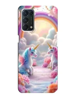 Чехол для OPPO A74 с картинкой «Радуга и единороги»