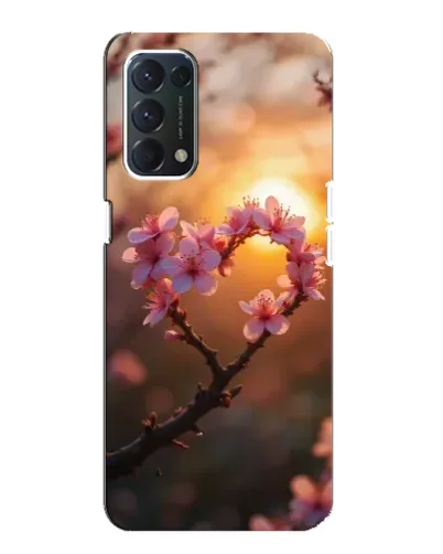 Чохол для OPPO A74 з картинкою «Рожевий цвіт  сердечко на тлі заходу»