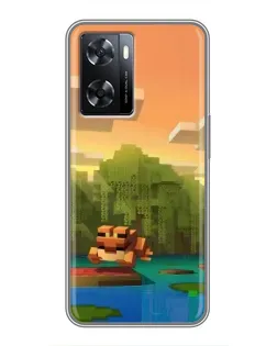 Чохол для OPPO A77 з картинкою «Майнкрафт захід сонця»