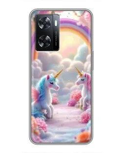Чехол для OPPO A77 с картинкой «Радуга и единороги»