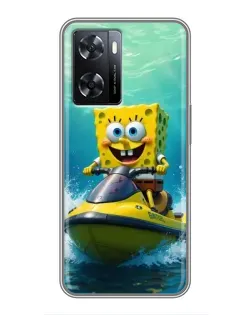 Чохол для OPPO A77 з картинкою «Спанч Боб на гідроциклі»