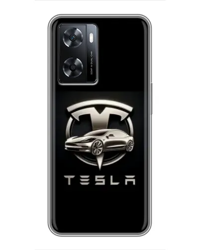 Чохол для OPPO A77 з картинкою «Tesla — срібне авто»