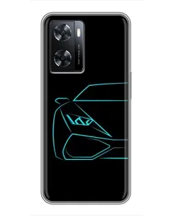 Чохол для OPPO A77 з картинкою «Блакитний силует Lamborghini»