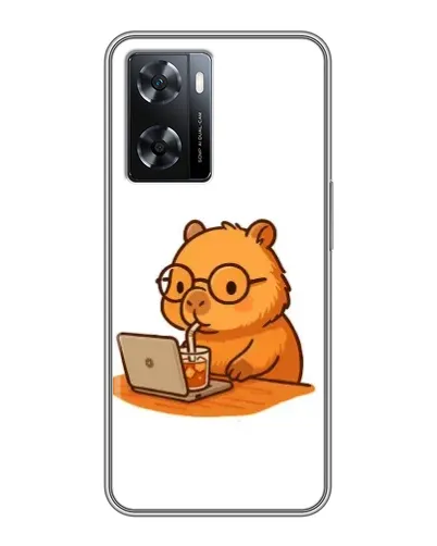 Чохол для OPPO A77 з картинкою «Капібара з ноутбуком»