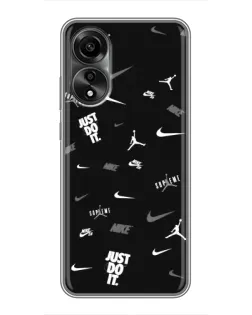 Чехол для OPPO A78 (4G) с картинкой «Nike Black Pattern» Чехол для OPPO A78 (4G) с картинкой «Nike Black Pattern»