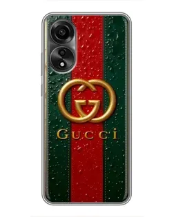 Чехол для OPPO A78 (4G) с картинкой «Gucci — фирменная полоса и золото»