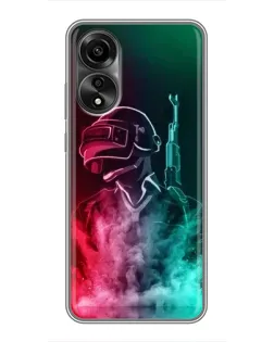 Чехол для OPPO A78 (4G) с картинкой «PUBG — огненный воин»
