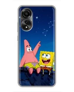 Чехол для OPPO A78 (4G) с картинкой «Губка Боб и Патрик ночью»