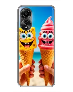 Чехол для OPPO A78 (4G) с картинкой «Спанч Боб мороженое»