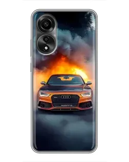 Чехол для OPPO A78 (4G) с картинкой «Audi в огненном дыму»