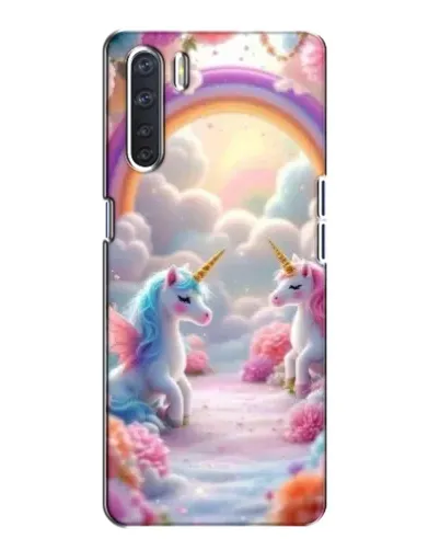 Чехол для OPPO A91 с картинкой «Радуга и единороги»