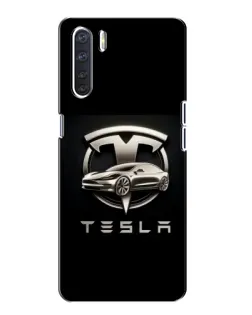Чохол для OPPO A91 з картинкою «Tesla — срібне авто»