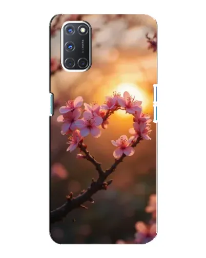 Чохол для OPPO A92 з картинкою «Рожевий цвіт  сердечко на тлі заходу»