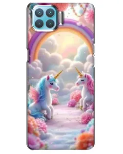 Чехол для OPPO A93 с картинкой «Радуга и единороги»